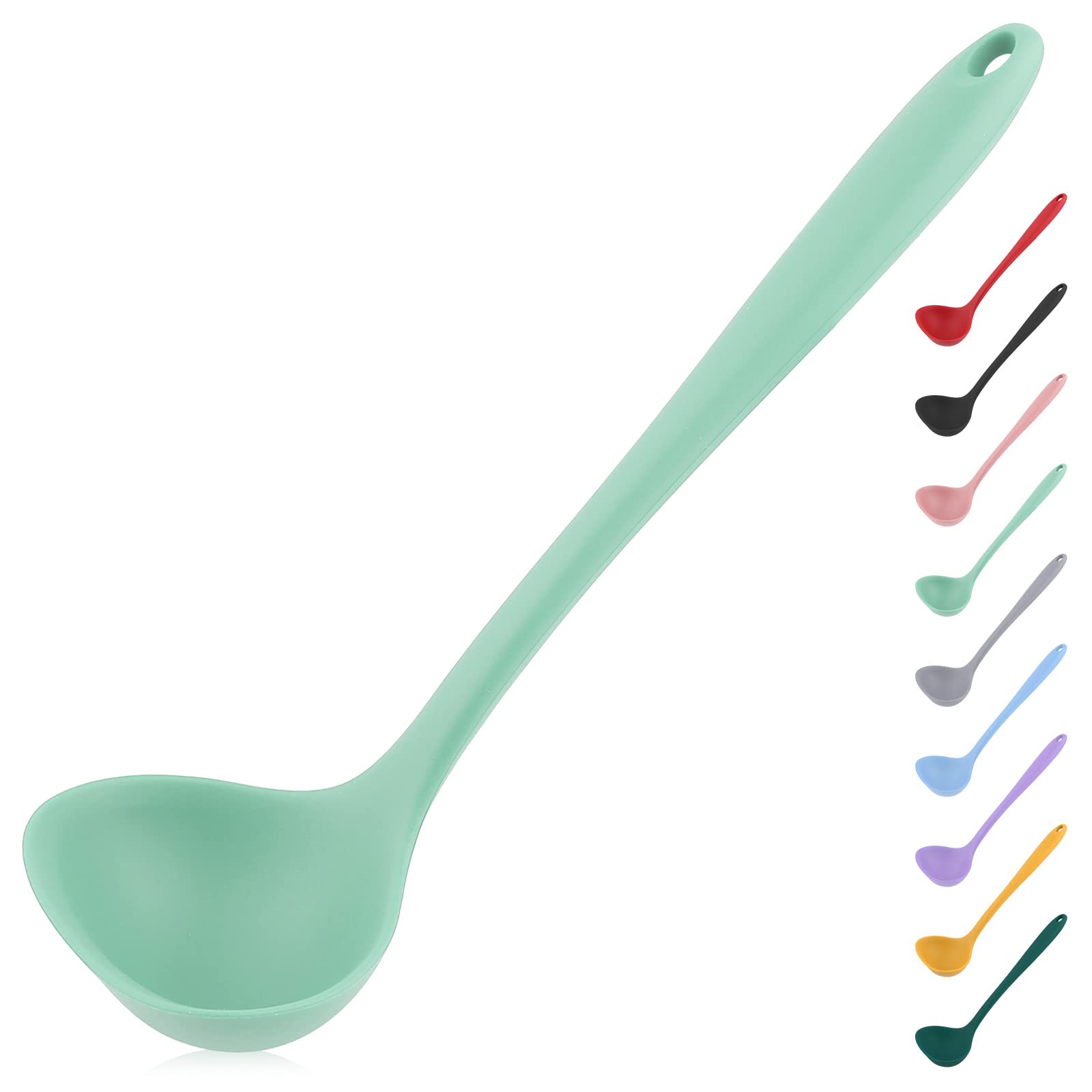 Silicone Ladle with Comfortable Grip, Seamless Non-Stick Spoon for Cooking - Green โ image 1