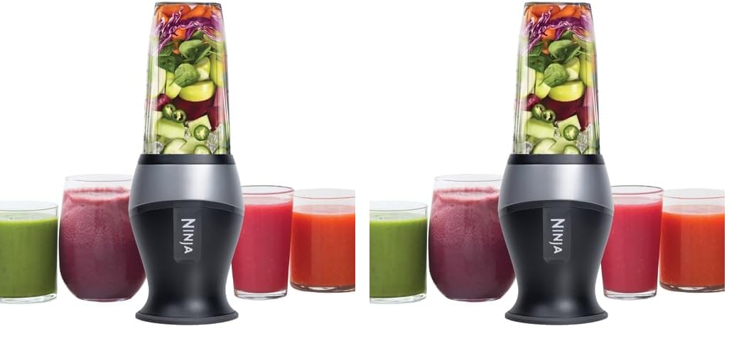 Ninja BN301 Nutri-Blender Plus Compact Personal Blender, 900-Peak-Watt Motor, Frozen Drinks, Smoothies, Sauces & More, (3) 20 oz. To-Go Cups, (2) Spout-Lids (1) Storage-Lid, Dishwasher Safe, Silver: 700 Watts (Pack of 2) Push to blend