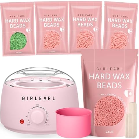 GIRLEARLE Waxing Kit + 2.5lb Rose Wax Beads for Women and Men, Brazilian Bikini Hard Wax for Coarse Hair Full body Legs, Face and Underarms at Home Waxing Beads for Sensitive Skin Cover