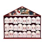 PE Wooden Advent Calendar 2025 with LED Lights, Christmas Countdown Calendar, House-Shaped Drawers, Reusable Holiday Decoration, 24-Day Xmas Countdown Box 17.4 x 15.4 x 2.6"