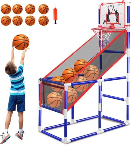 Basketball Game Set with 8 Balls Kids Basketball Hoop Indoor Outdoor Sports Play - Ajustable Height Toddler Carnival Basketball Toys Ages 3 4 5-7 8-12 Year Old Boys Birthday Gift