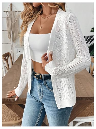 Verdusa Women's Eyelet Button Front Lightweight Cardigans Streetwear Knit Outerwear4
