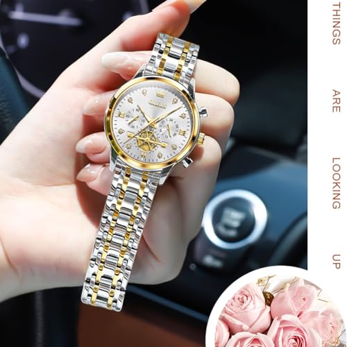 Image of OLEVS Womens Watches Diamond Luxury Dress Gold Wrist Watch Stainless Steel Waterproof Luminous Date