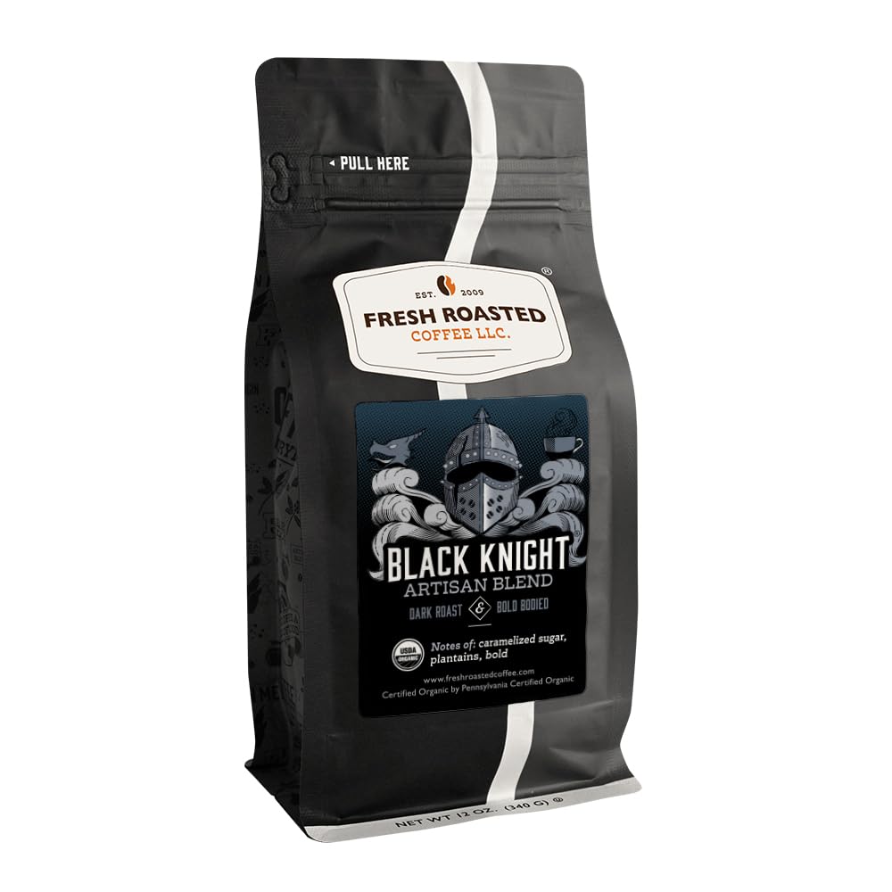 Fresh Roasted Coffee, Organic Black Knight | USDA Organic, Kosher | Dark Roast 12 oz Ground