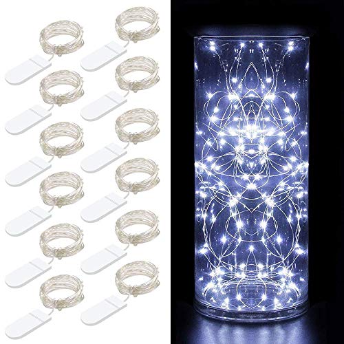 Preisvergleich Produktbild MINGER 12Stück Fee Lichter Kaltweiß Batteriebetriebene1M / 3,3ft Silbrig Kupferdraht 20LEDs Sternen Leuchtkäfer Lichterketten Kostüm DIY Hochzeit Hause Party Christmas