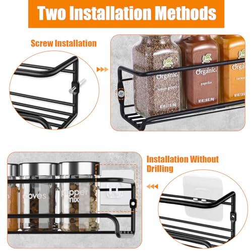 4 Niveles Especieros Cocina con Ganchos Autoadhesivos y Tornillos, Organizador Especias Pared sin Taladrar, Estanteria Colgar Condimentos, Estantes Especias para Armarios Interior,Baño,Despensa(Negro) - imagen 4