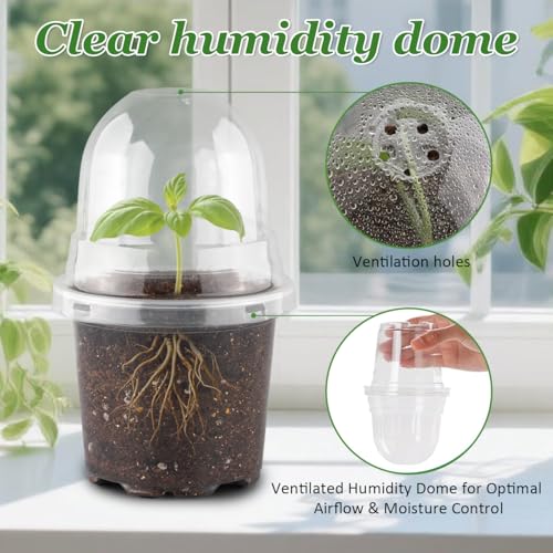 RooTrimmer 60 Pack Clear Nursery Pots with Humidity Domes, 4 Inch Plastic Plant Pots with Drainage Holes for Seedlings, Transparent Seed Starting Pot for Cuttings Propagation Indoor Gardening - Image 2