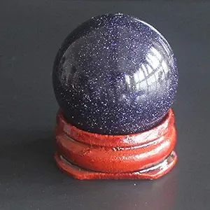 Mixed Gemstone Sphere Ball with Wood Stand Stone Carved Natural Gemstone Bell Chakra Healing Crystal Reiki Crafts (Blue Goldstone)