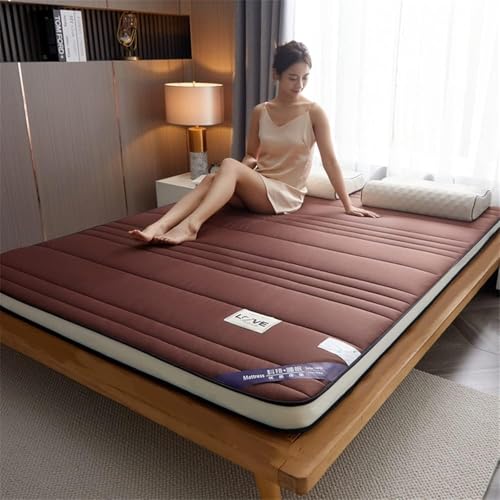RASPIO Colchón for Dormitorio de niños y niñas for Acampar, colchón for el Suelo, colchón japonés for Cama Doble Individual, colchón Grueso Tipo Tatami for Dormir(Brown 6cm,Queen)
