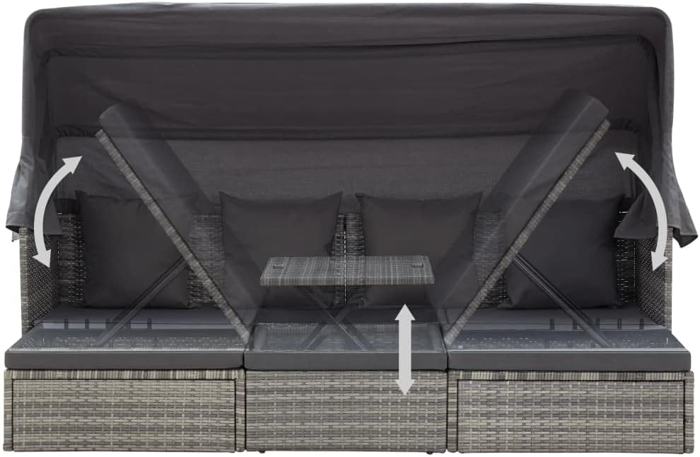 Image showing the adjustable table mechanism of the daybed, with arrows indicating upward movement.