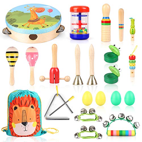Kids Wooden Musical Percussion Instruments Sets, 23PCS 12 Types Multifunctional Percussion Instruments Toys with Carrying Bag Preschool Education Learning Musical Gifts for Toddlers Boys Girls