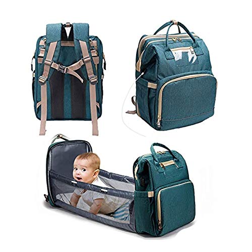 Windelrucksack Krippe Stubenwagen Multifunktion 5 in 1 Leichter Wasserdichter Windelrucksack mit Großer Kapazität (Color : Green)