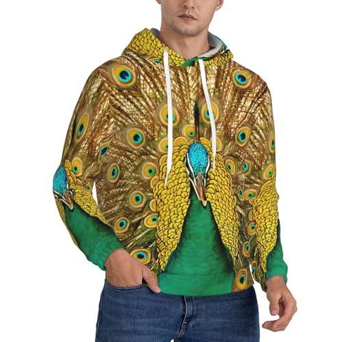 Sweat à capuche homme en polaire avec imprimé paon et pull chaud