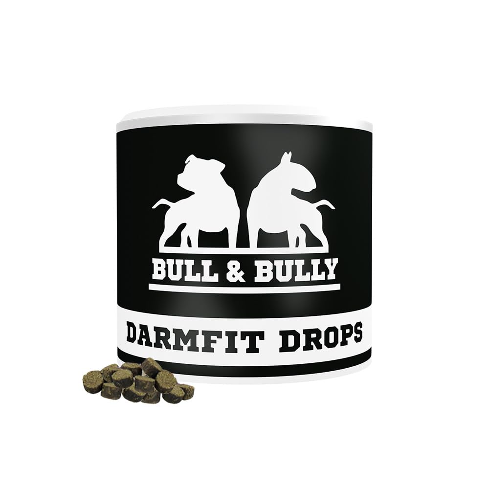 BULL & BULLY – Darmfit Drops 350 g (150 Drops) – Gesunde Hundeleckerli zur Unterstützung von Magen & Darm – Leckerlis Hund Getreidefrei, Magenschutz & Futtertopping für eine Starke Darmflora