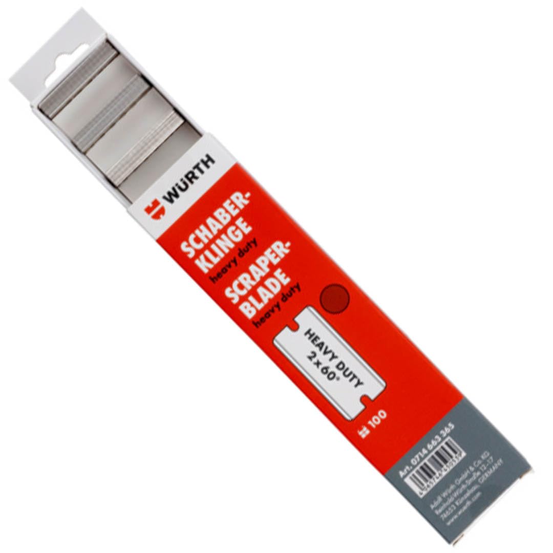 Würth 100x Schaberklingen Heavy Duty 2 x 60° Grad Schaber Ersatzklingen für Klingenschaber im Kartonspender 0714663365 robuste Klinge für sehr hohen Anpressdruck