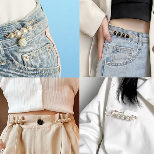 Image of 15PCS Pearl Brooch Safety Pins, Pant Waist Tightener Sharp Pins for Sweater Shawl Collar Dress Cardigan Shirt Jeans Clothes Accessories Decoration for Women