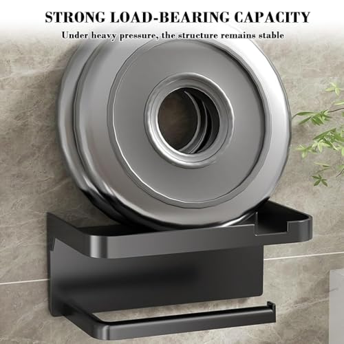 Image of HASTHIP Toilet Paper Roll Holder with Mobile Stand - Plastic Self Adhesive Tissue Holder for Bathroom Toilet Papers Stand Bathroom Accessories(ABS, Black, Square, 18x10x8cm)