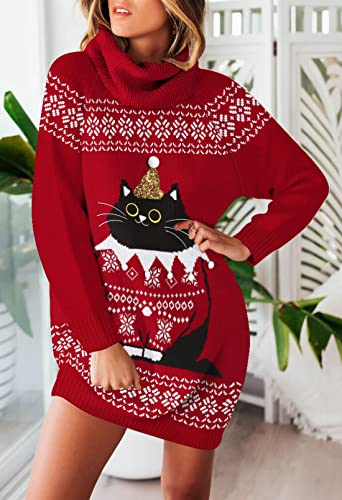 Pink Queen Ugly Christmas Sweater Dresses for Women Oversized Loose Fit Knit Dress with Pocket3