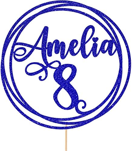 Personalised Round Happy Birthday Glitter Cake Topper by Cakeshop | Custom Colour Any Name & Any Age Glitter Cake Decoration 1st 10th 16th 18th 20th 21st 30th 40th 50th 60th 70th 80th (Bright Blue)