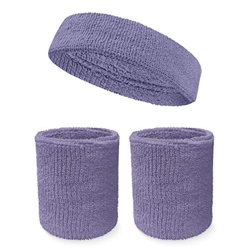 COUVER Unisex Terry Sweatband Set, Headband Wristbands, Lavender