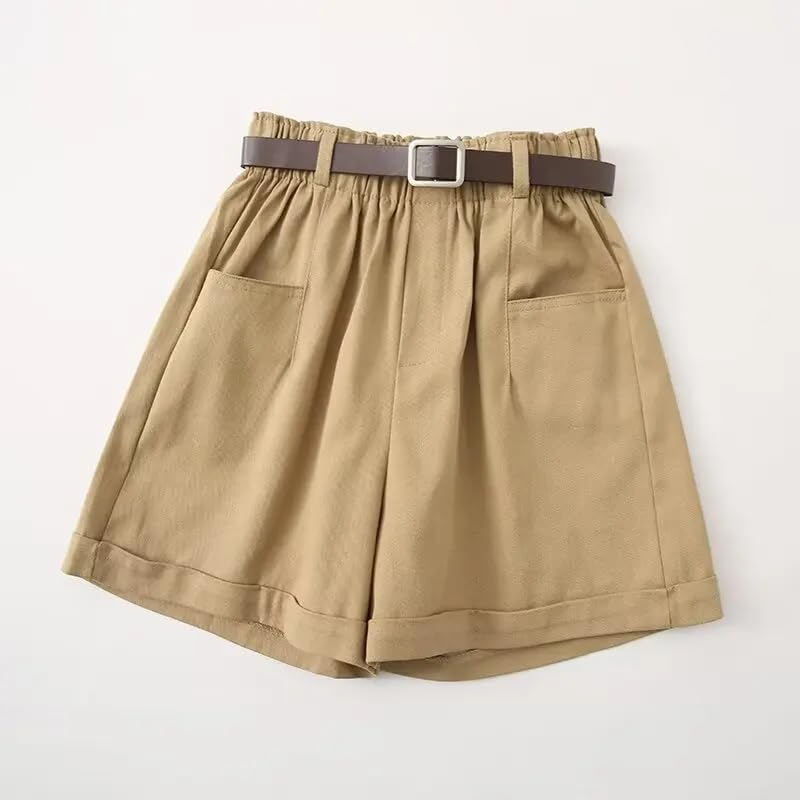 Tangada YU002 - Pantalones cortos de verano para mujer con cinturón y cintura elástica, rosa, L