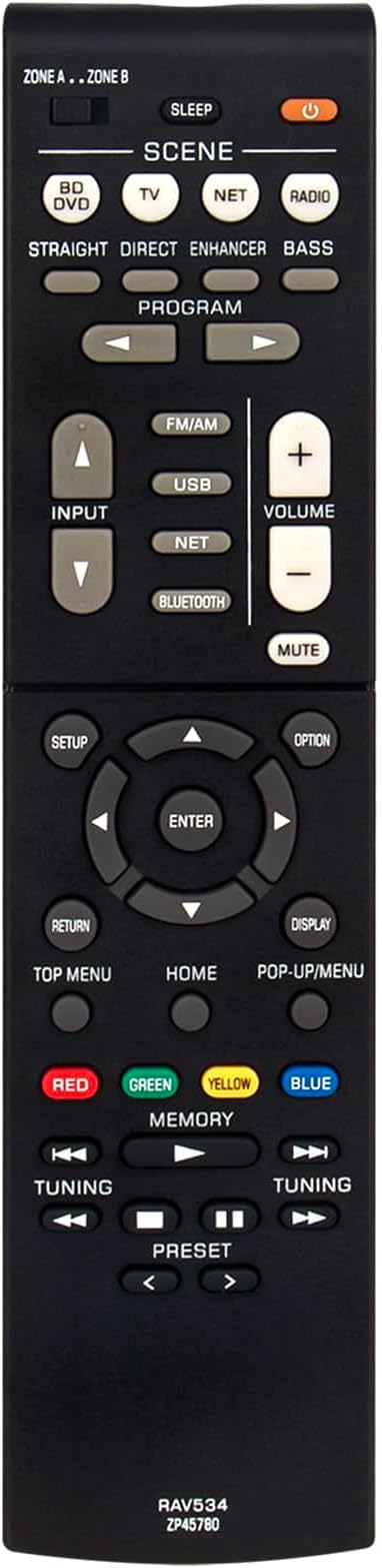 RAV534 ZP45780 Replace Remote Control Compatible with Yamaha AV Receiver RX-V479 RX-V579 RX-V483 RX-V483BL RX-V581 RX-V581BL RX-V583 HTR-4068 TSR-5790 TSR-5790B HTR-3068 HTR-4069 RX-A660 RX-V481
