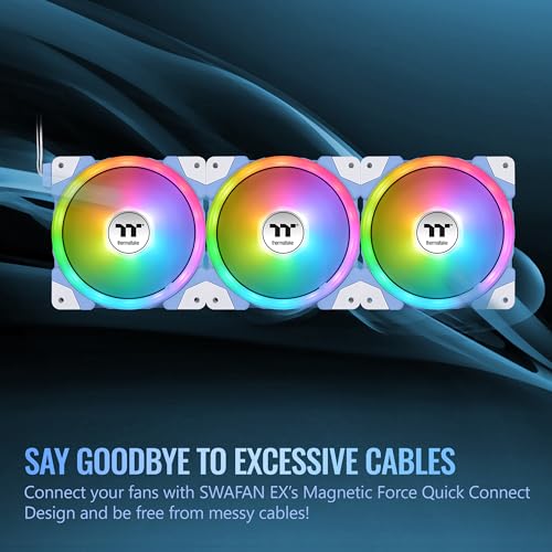 Image of Thermaltake SWAFAN EX 12 ARGB Cooling Fan, Hydrangea Blue, 3-Fan pcak, 500~2000 RPM, Magnetic Connection, Reversable Blades, sync with MB RGB Software, CL-F183-PL12BU-A