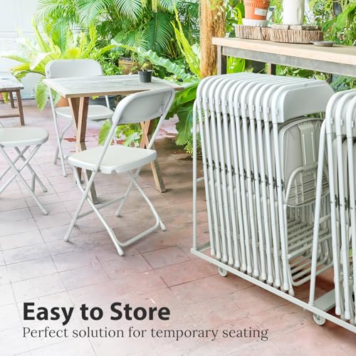 10 Pack Foldable Plastic Chair | Folding & Stackable | 350 lbs Capacity Steel Frame Seats for Indoor Outdoor | Commercial Use Events Wedding Party Bulk Picnic Kitchen Dining - White - Image 7