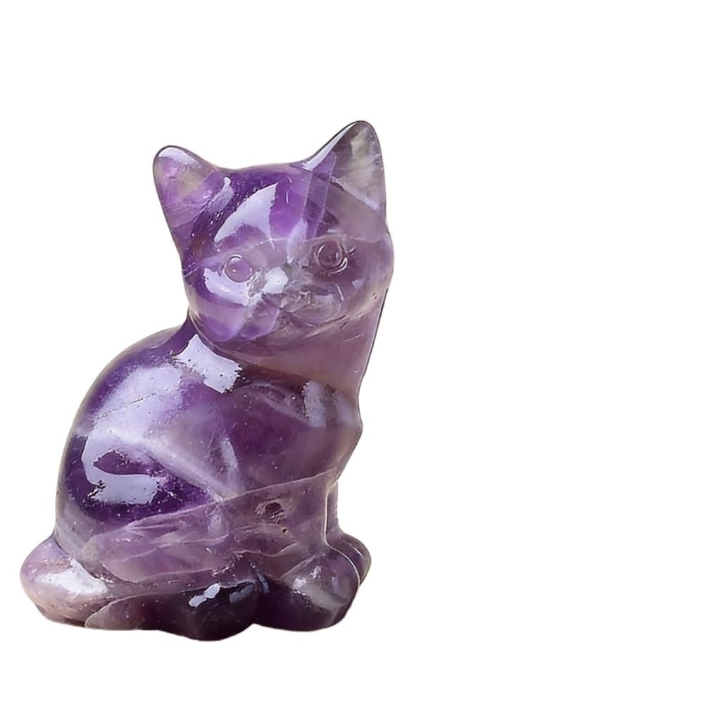 HUFFA Natural Amethyst Cat Figurine - Handcrafted Carving for Home Desktop Decoration(Amethyst)