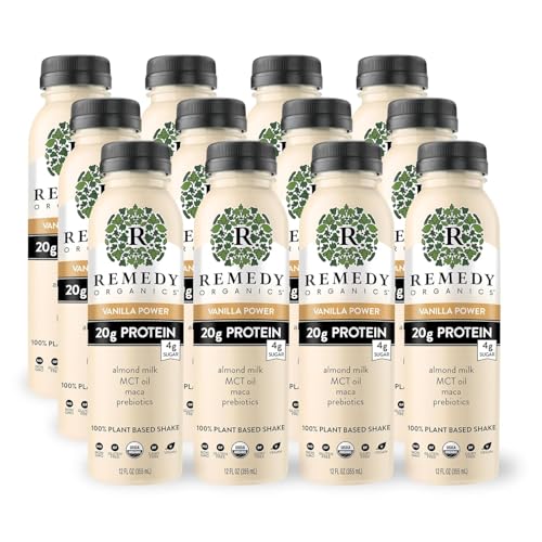 Remedy Organics Vanilla Dream Power 12-Pack | Plant Based MCT Oil Protein Shakes, Ready to Drink | USDA Organic, Vegan, Gluten Free, Dairy Free, Soy Free |12 Vanilla Dream Bottles