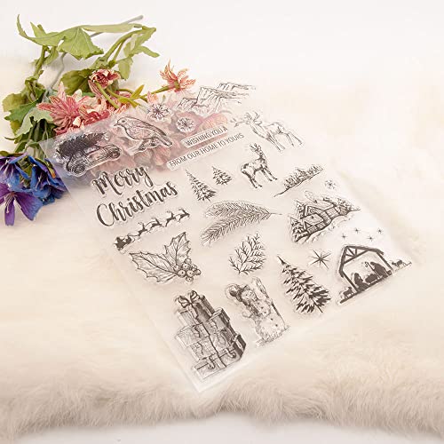 Mountain Christmas Tree Elk Clear Stamps Snowman House Pray Pattern Transparent Seal Stamps For Holiday Card Making Decoration And Diy Scrapbooking Album Diy Crafts #TOP3