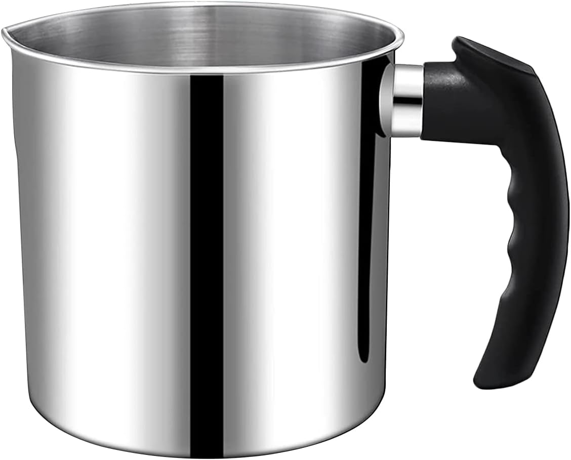 Angju Candle Making Pouring Pot, 1.3L Double Boiler Wax Melting Pot, 304 Stainless Steel Candle Making Pitcher, Silver Color with Heat-Resistant Handle and Dripless Pouring Spout Design
