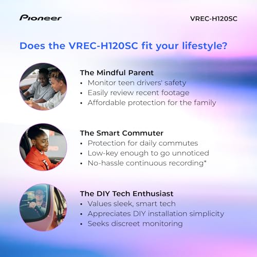Image of Pioneer VREC-H120SC Compact Dash Camera - Discreet 1.5K Resolution Front Dash Cam for Cars with Impact Detection, 120 Degree Wide Angle Coverage, Built-in WiFi, Companion App, USB-C Easy Install