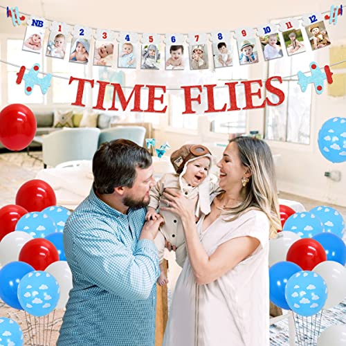Airplane Theme 1St Birthday Party Decoration Time Flies 1St Birthday Party Banner With Airplane Theme Backdrop, Cake Topper, Photo Banner And High Chair Banner For Airplane Party Supplies #TOP3