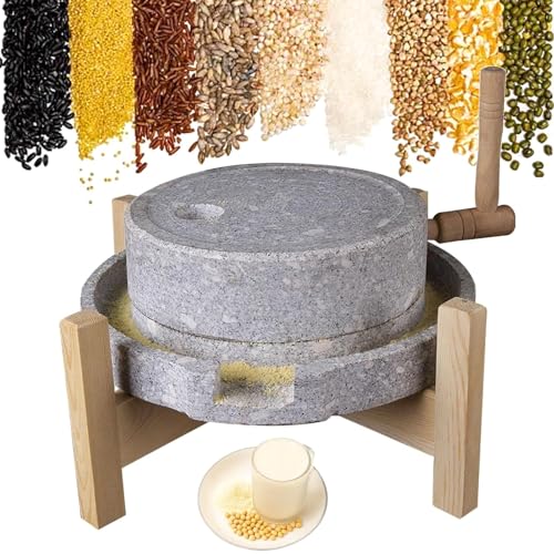 Stein Getreidemühle Handmühle Natur Granit Paste Mühle Trocken/Nassmühle für Tofu Sojamilch und Sesambohnen Lebensmittelmühle mit Ständer