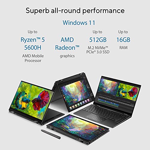 Image of ASUS Zenbook 14 Flip OLED (2022), 14-inch (35.56 cm) 2.8K OLED Touch 90Hz, AMD Ryzen 5 5600H, 2-in-1 Laptop (16GB /512GB SSD /Office 2021 /Windows 11 /Integrated Graphics /Black /1.4 kg), UN5401QA-KN511WS