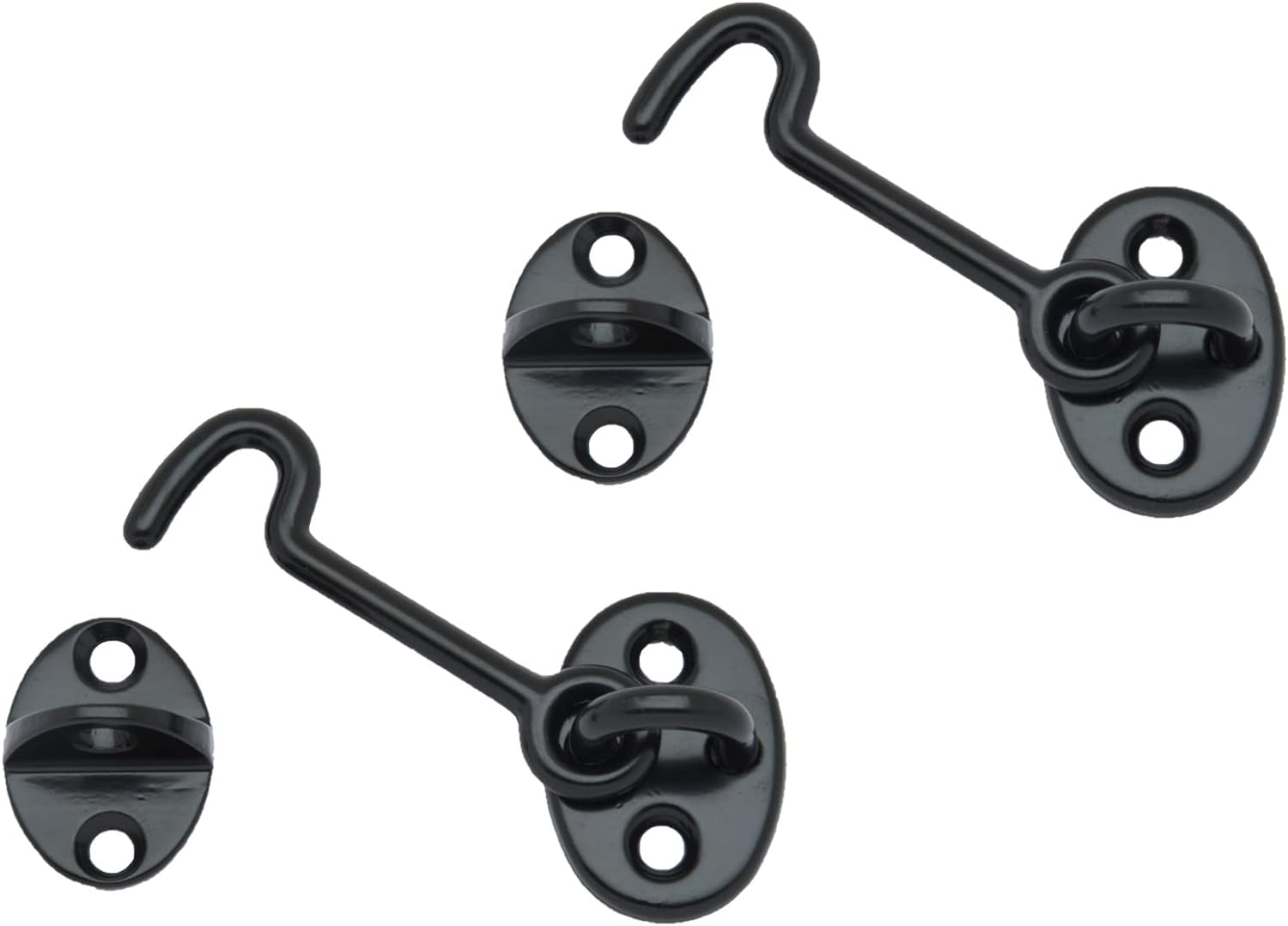 QCAA Forged Brass Cabin Hook Latch & Eye, 2-1/2", Matte Black, 2 Pack, Made in Taiwan
