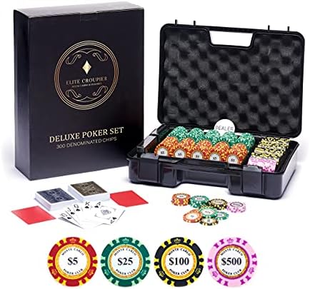 Deluxe 300 Poker Chips Set - Poker Set 300 Chips, Shock Resistant Case, 2 Tones Monte Carlo Poker Chips (14g Clay Poker Chips with Denominations, Casino Chips) 100% PVC Cards, Cut Cards, Blackjack Set