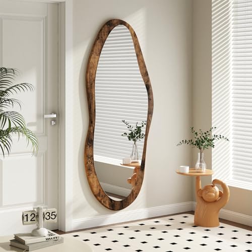 AAZZKANG Miroir Mural Irrégulier Grand avec Cadre en Bois 120x50cm Vintage à Corps Entier Asymétrique Miroirs de Tocador pour Salle de Bain Chambre Salon...
