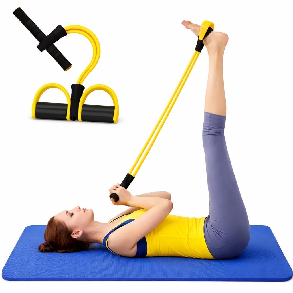 MhIL Yoga Pedal Puller Resistance Band-4 Pull Reducer Tummy Training Foot Pedal Exercise Fitness Band, Body Building Stretching Band Men and Women (Multi-Color)-image-5