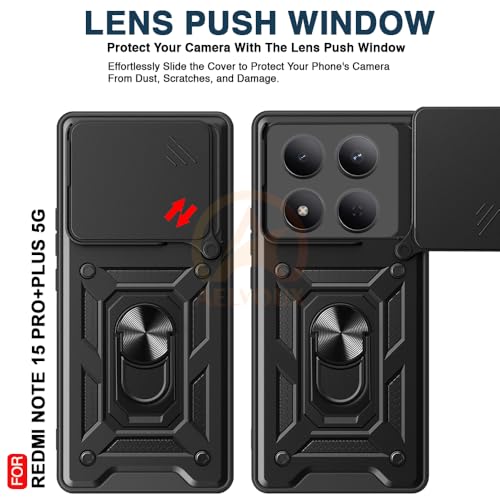 Image of Armor Bumper Back Cover Case for Redmi Note 15 Pro Plus 5G Rotating Camera Cover, Ring Holder & Kickstand | Heavy Duty & 360 Degree Protection Redmi Note 15 Pro Plus 5G Back Cover (Black)