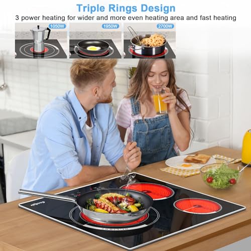 Cooksir CSC-603T1 24 Inch Electric Cooktop, 3 Burner Built-In Ceramic Stove Top 220V-240V, 5700W Radiant Electric Cook Top With Touch Control thumb #4
