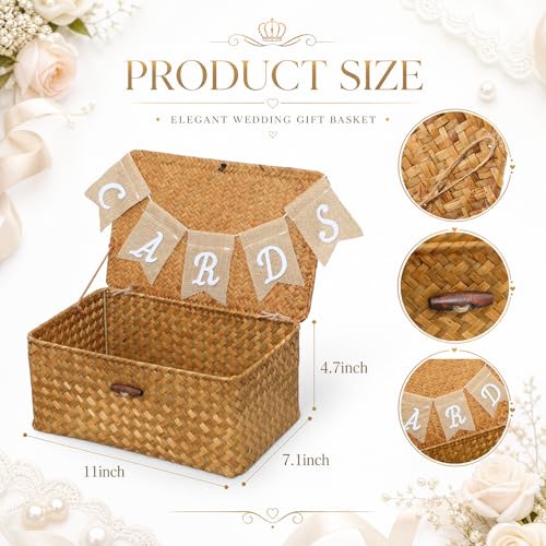 Image of Geelin Sea Grass Wedding Card Basket With Letter Flag Decorative Wedding Card Woven Post Box Suitable For Baby Showers Birthdays Graduation Ceremonies Bridal Showers(Natural Color)