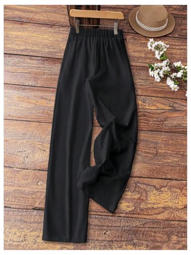 SOLY HUX Women's Wide Leg Linen Pants Tie Front Elastic Waist Baggy Pants Casual Vacation Long Trousers2