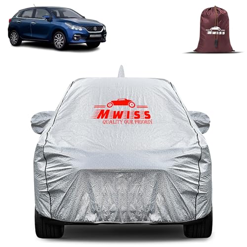 Image of Waterproof Car Body Cover for Maruti Suzuki Baleno | Mirror & Antenna Pocket Anti-Scratch with Soft Cotton Inner Lining Triple Stitched Protection| Heat Resistant | Rain Protection (Silver)
