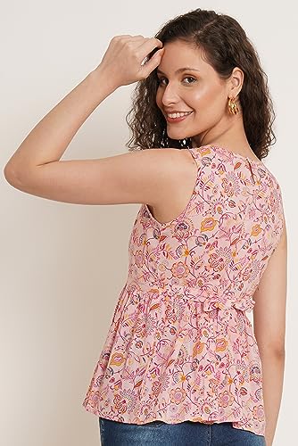 Image of COTLAND Fashions Jaipuri Cotton Sleeveless Printed Peplum Top for Women