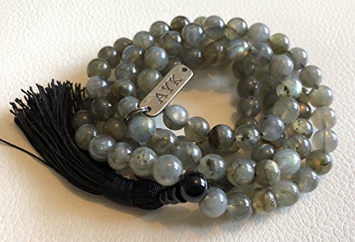 Gemstone Mala Beads Necklace Bead Sizes 6,8,10mm Mala Bracelet, Buddha Necklace, Blessed & Energized Handmade 108+1 Prayer Beads, Comes w/Velvet Pouch (Labradorite, 6 mm) - Image 3