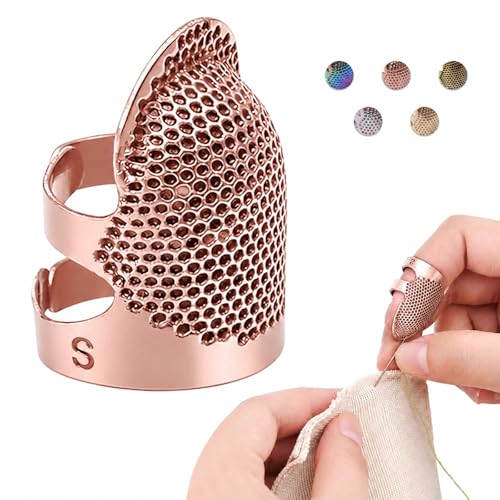 Image of Thimbles for Hand Sewing, Sewing Thimble Kit, Metal Finger Protectors, Thimble Ring for Hand Quilting and Embroidery(Rose Gold,1Pcs,Small)