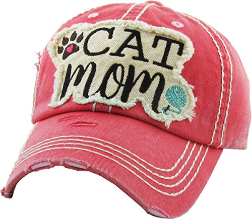 Image of KBETHOS Dog Cat Mom Dad Theme Womens Baseball Cap Distressed Vintage Unconstructed Embroidered Patch Hat