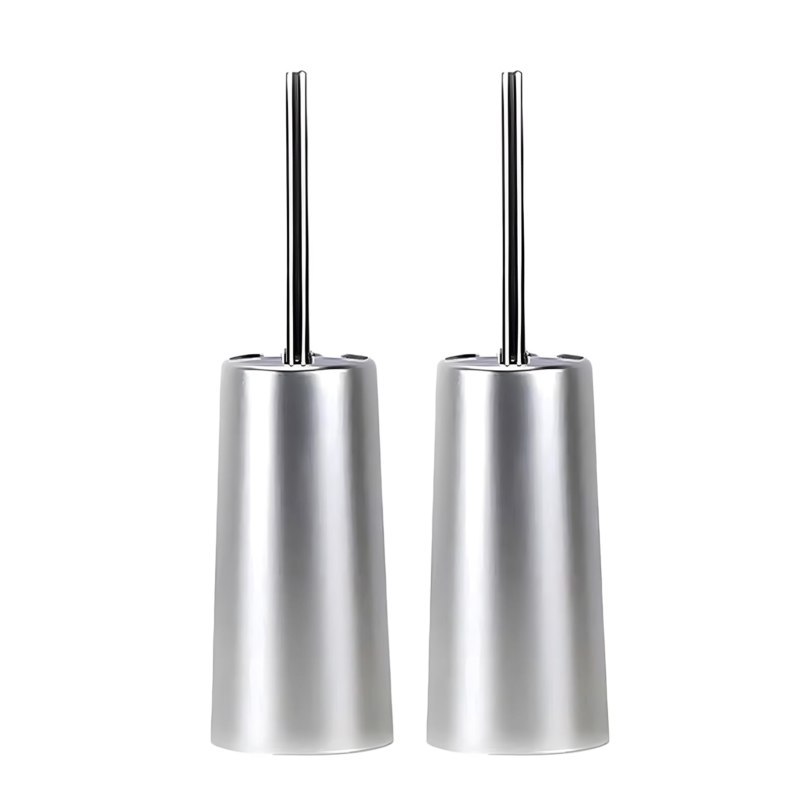 Topsky Toilet Brush with Holder, 2 Pack Compact Toilet Bowl Cleaner Brush and Holder with Stainless Steel Handle, Toilet Bowl Brush for Bathroom Storage (Silver)